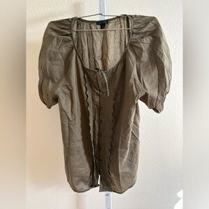 Ann Taylor Eyelet Trim Cotton Blouse in Olive - Size M